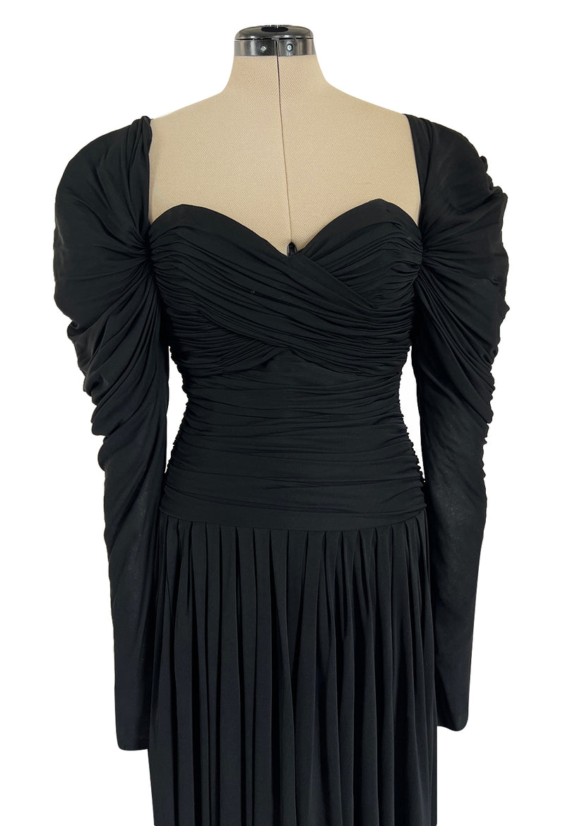 Spectacular 1970s Lanvin by Jules-Francois Crahay Off or On the Shoulder Draped Jersey Dress