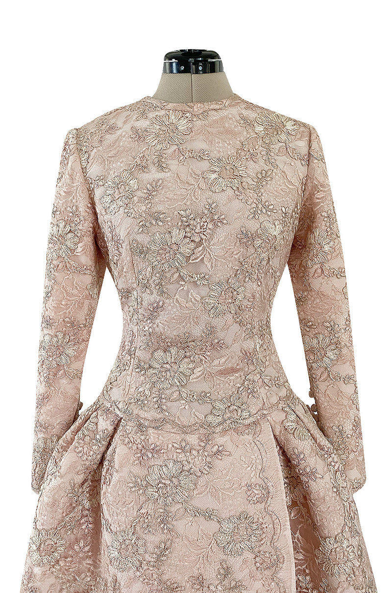 Fall 1994 Nina Ricci Haute Couture Metallic Cord Detailed Lace & Pink Silk Dress
