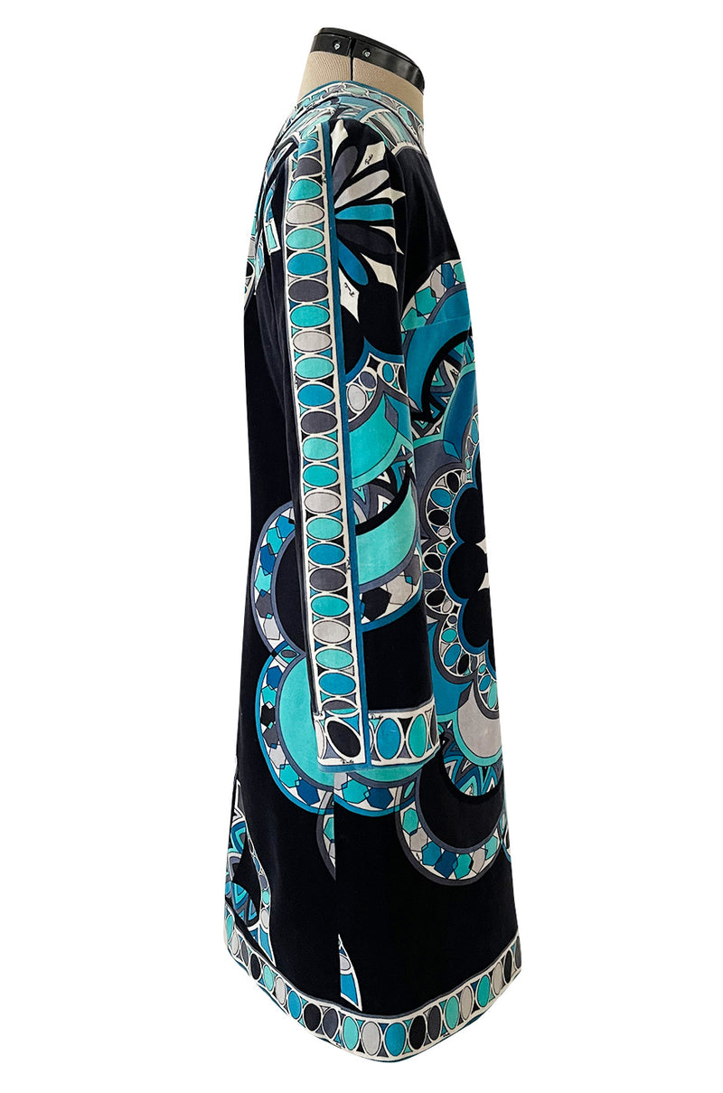 Gorgeous 1960s Emilio Pucci Velvet Dress in Ocean Blues & Classic Circle Print