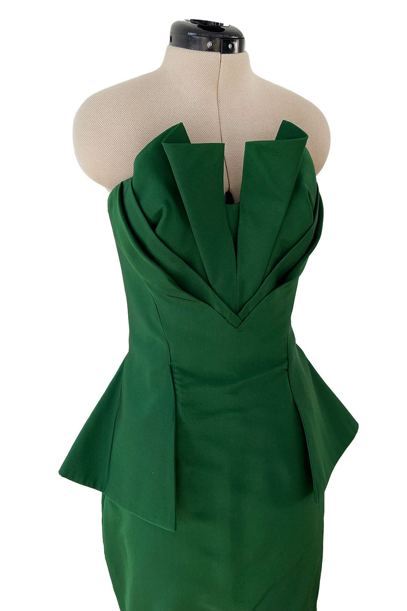 Spectacular Resort 2013 Oscar de la Renta Runway Strapless Emerald Green Silk Dress