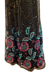 1970s Alfred Bosand Densely Beaded Sequinned & Embroidered Gold & Floral Dress