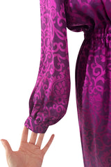 Chic Fall 1994 Yves Saint Laurent Haute Couture Silk Fuschia Dress w Fringed Scarf Detail
