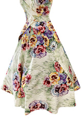 Sweetest 1950s Party Lines by Emma Domb Pansy Print Strapless Dress w Full Skirt