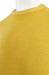 1960s Pierre Cardin Yellow Knit Mod Dress w Raised Circular Ribbed Pattern
