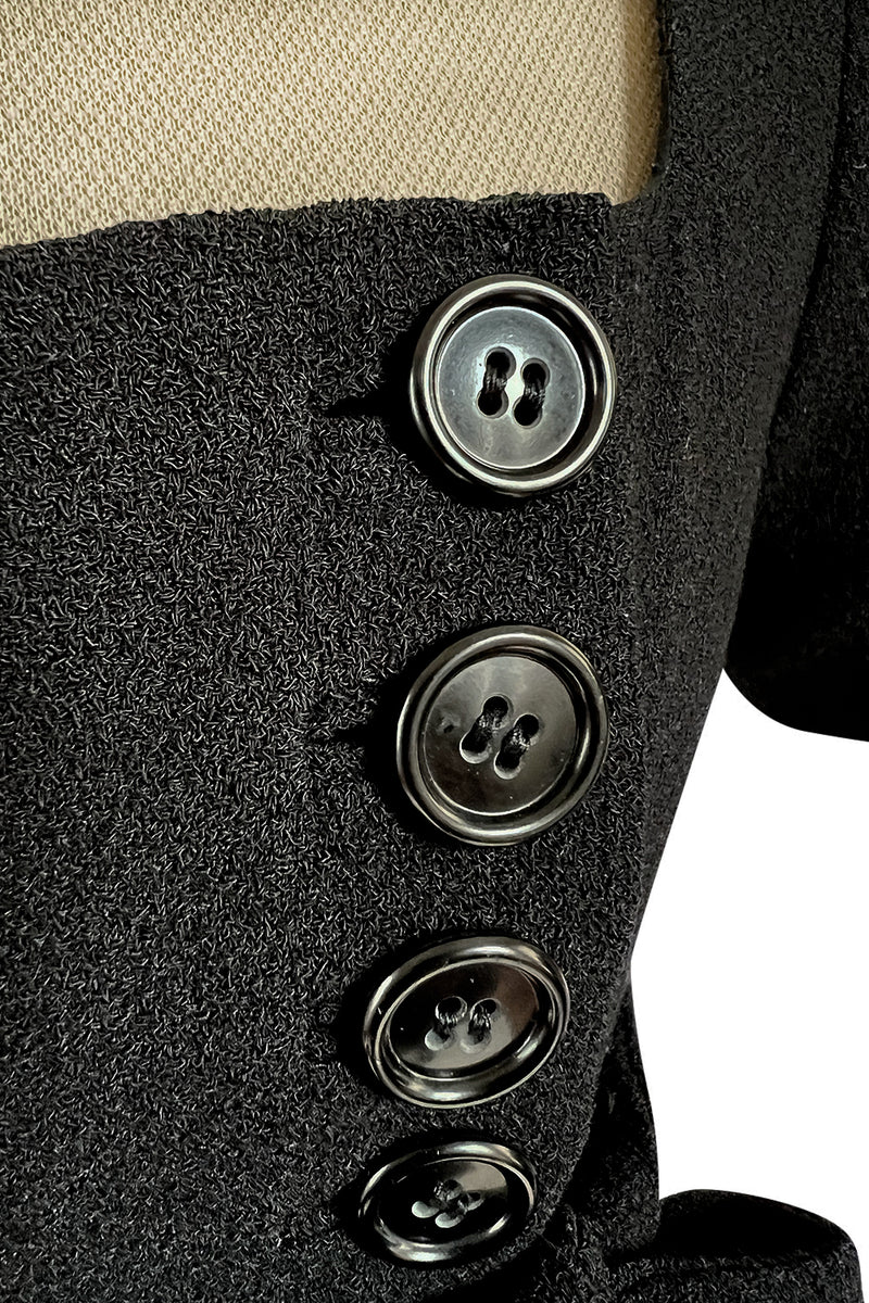 Incredible 1963 Norman Norell Black Crepe Button Dress Twin Worn by Judy Garland