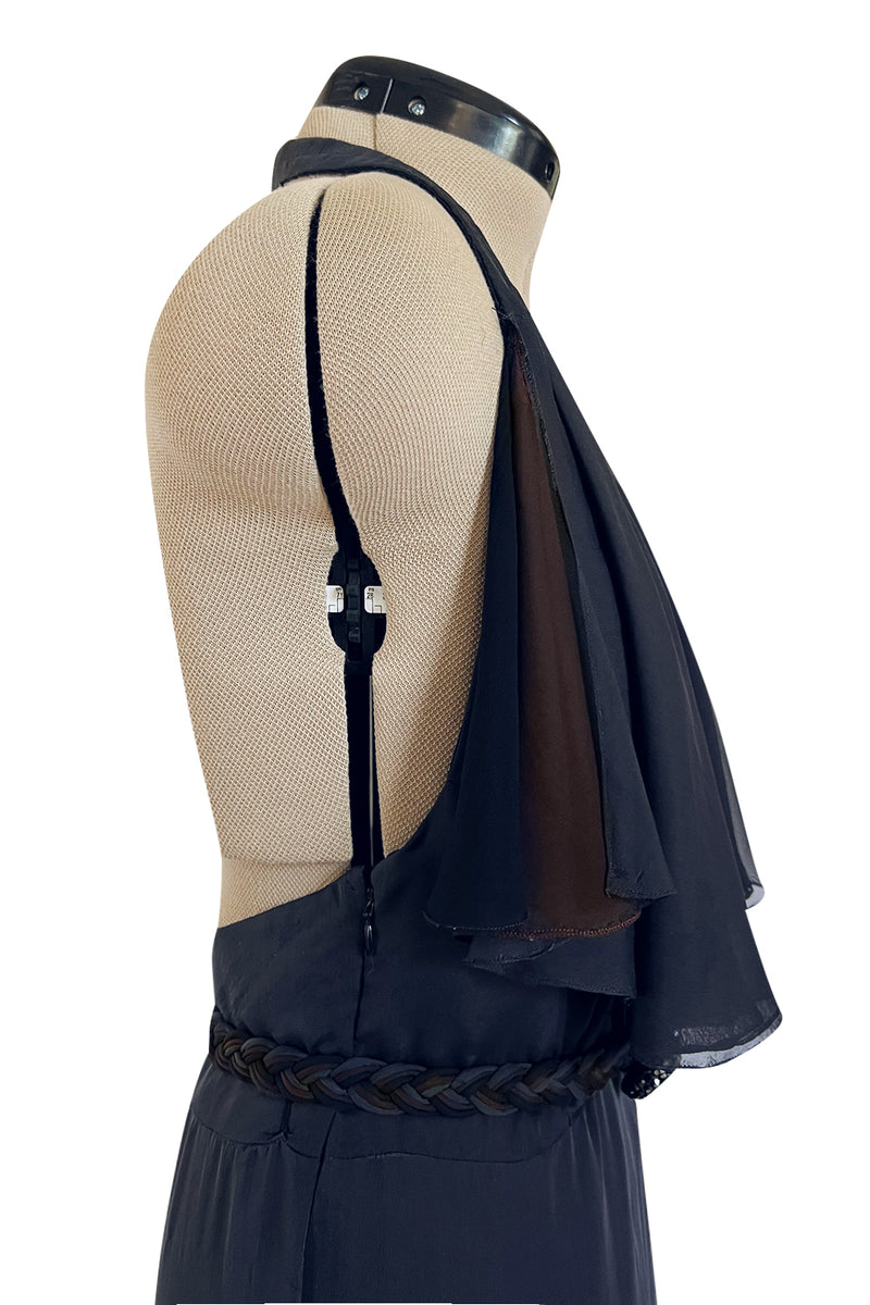 Chic 2000s John Anthony Couture Multi Layer Silk Chiffon Backless Ruffle Plunge Dress