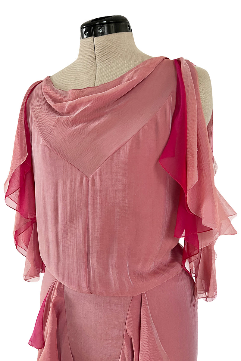 Phenomenal Spring 2001 Chanel by Karl Lagerfeld Dusty Pinks Silk Chiffon Runway Dress