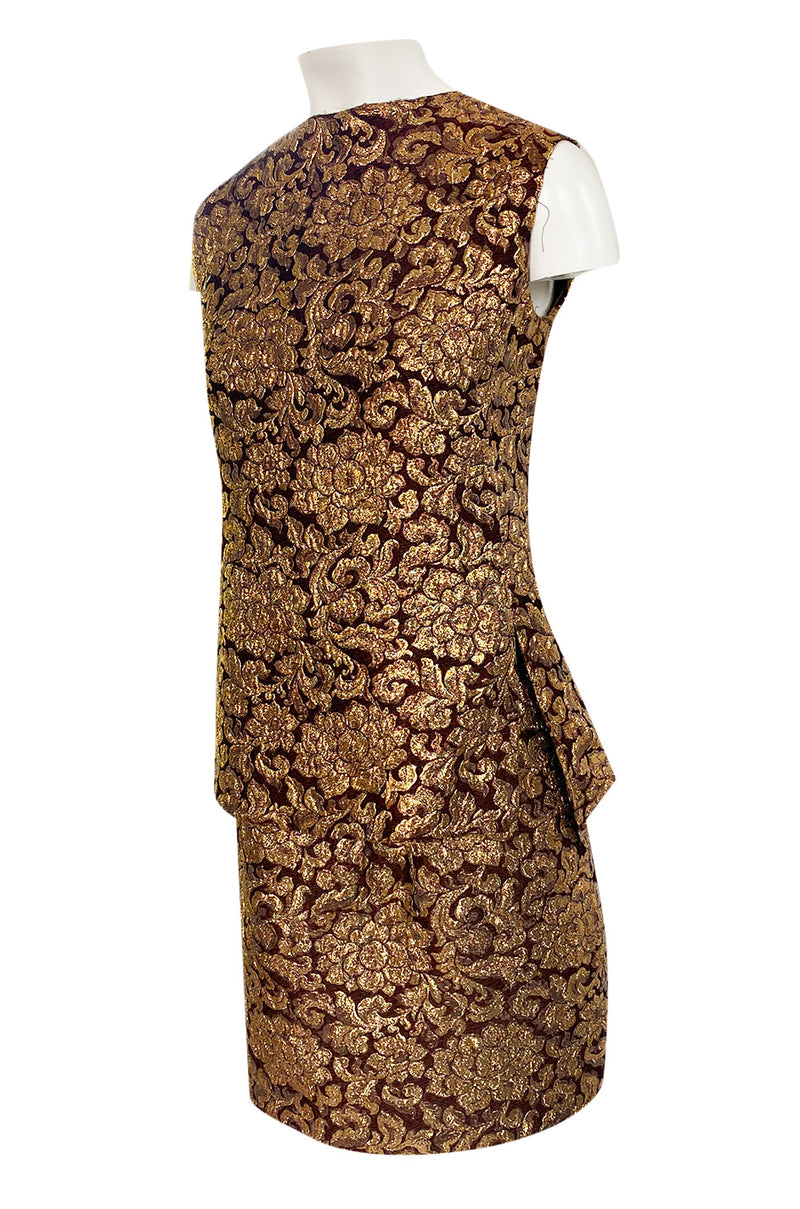 Extraordinary 1968 Christian Dior Documented Gold Metallic Silk Brocade Three Piece Dress Set