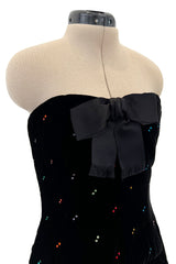 Fabulous Fall 1979 Oscar de la Renta Runway Rhinestone Detailed Velvet Strapless Dress