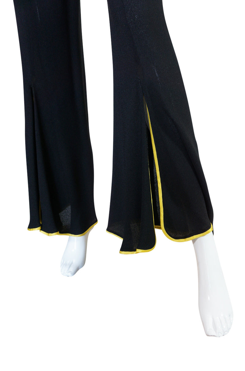 1970s Yellow Trim Ossie Clark Moss Crepe Trouser Suit