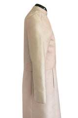 Late 1960s Malcolm Starr Butterfly Embroidered Collar Pale Pink Silk Shift Dress & Jacket Set