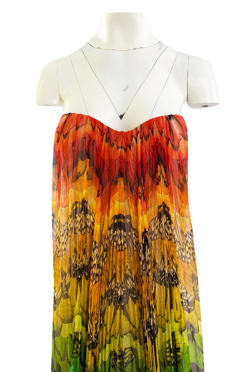 Spring 2008 Alexander McQueen Iconic Strapless Silk Chiffon Butterfly Rainbow Dress w Belt