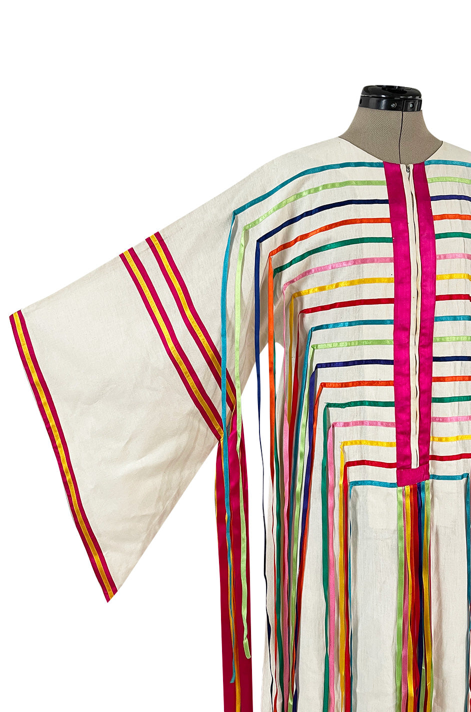 1960s Josefa Mexico Pink Cotton and Ribbon Caftan