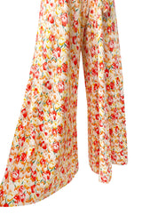 1970s Diane Von Furstenberg Backless Floral Jumpsuit w Extra Wide Legs