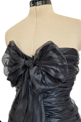 Fabulous 1980s Chloe Black Silk Organza Strapless Dress W Large Bow Detailing