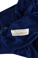 1970s Saks Youth Dimension Backless Jersey One Shoulder Blue Dress