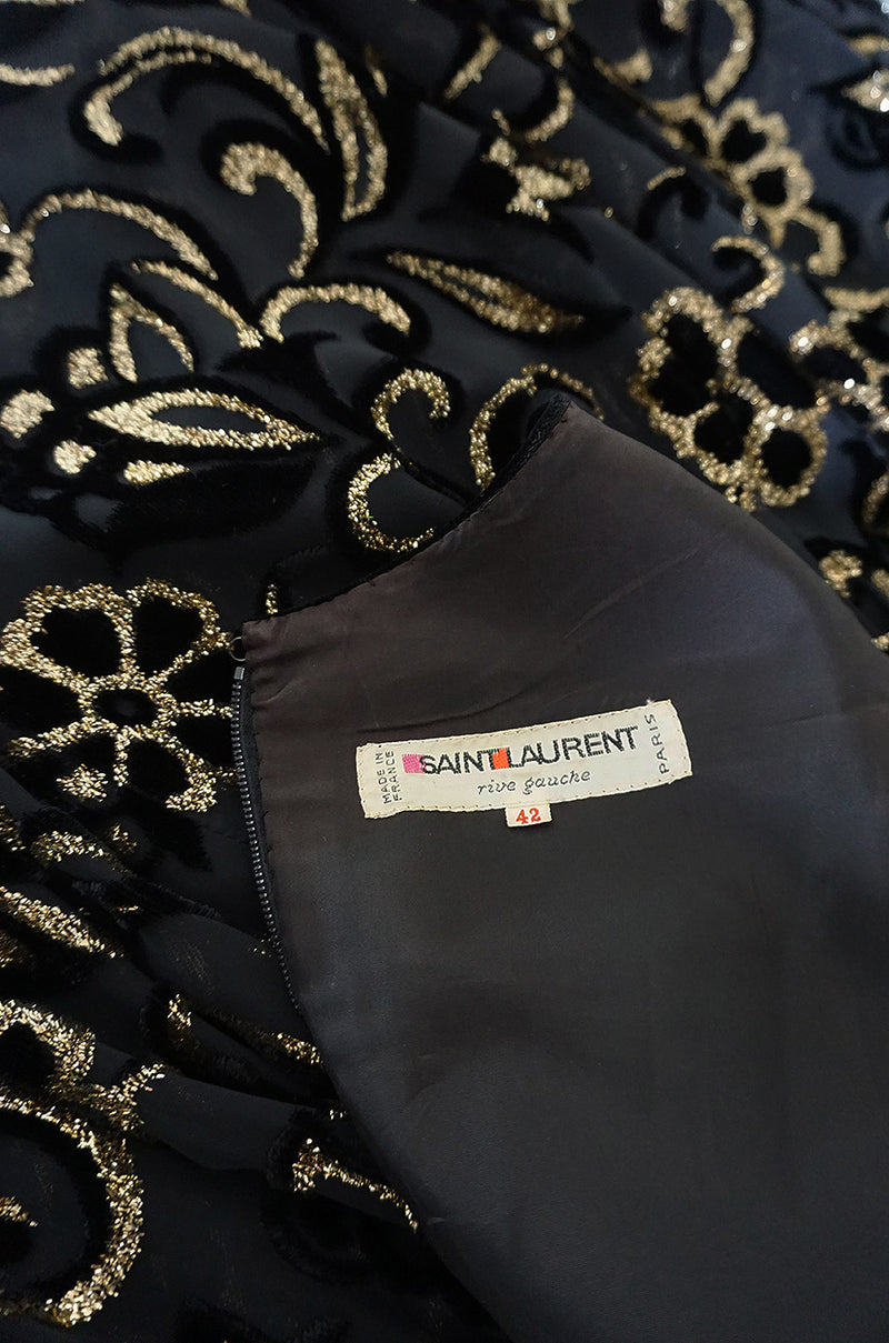 1971 Yves Saint Laurent Gold & Black Velvet Dress
