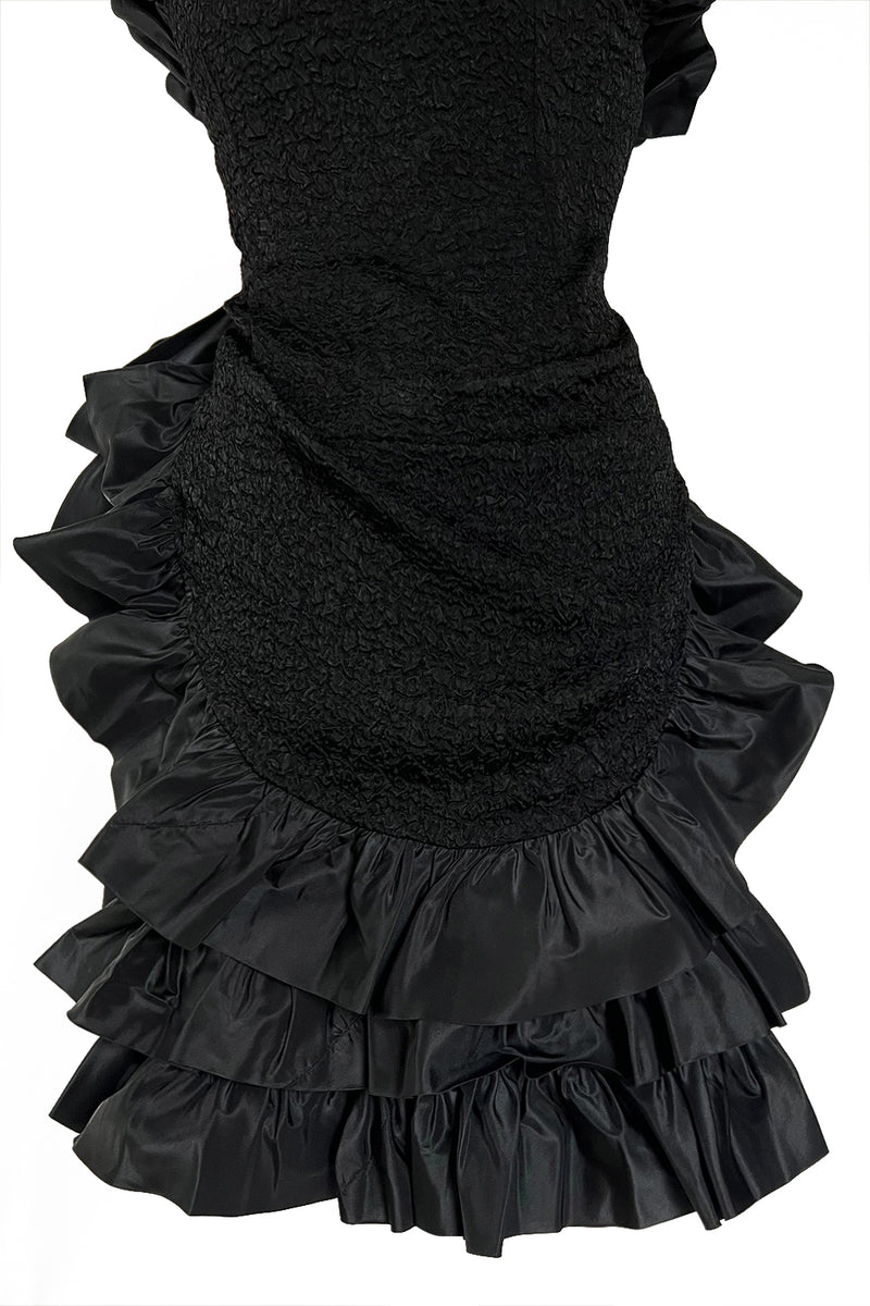Dramatic Fall 1987 Yves Saint Laurent Strapless Silk & Taffeta Dress w Ruffles & Bow
