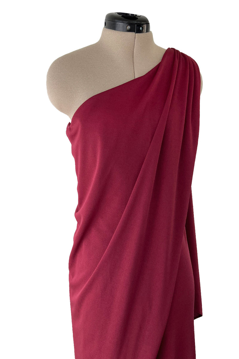 Fabulous 1970s Unlabeled Burgundy Jersey One Shoulder Wide Leg Jumpsuit