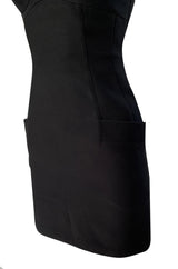 Runway Spring 1997 Thierry Mugler Fitted Black Dress w Extravagant Ruffled Silk Bodice