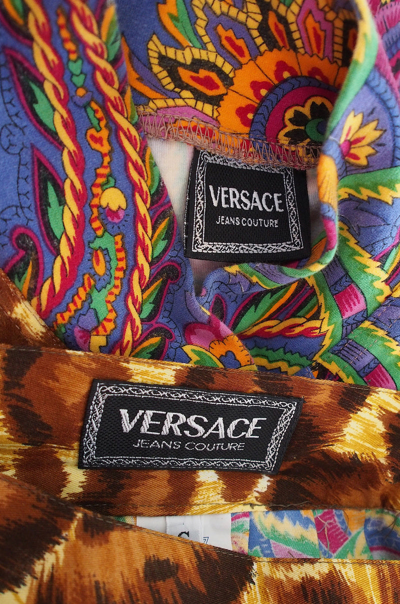 1990s Versace Jeans Couture Leopard Body Suit & Skirt