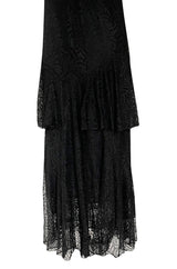 Light as Air Late 1920s Unlabeled Fine Black Lace Dress w Matching Jacket & Rhinestone BuckleBelt