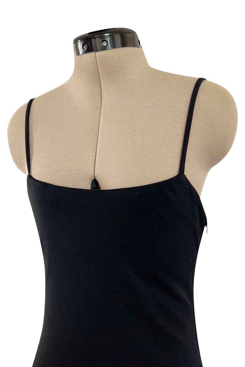 Superb 1980s Christian Dior by Marc Bohan Minimalist Black Jersey Drop Waist Dress