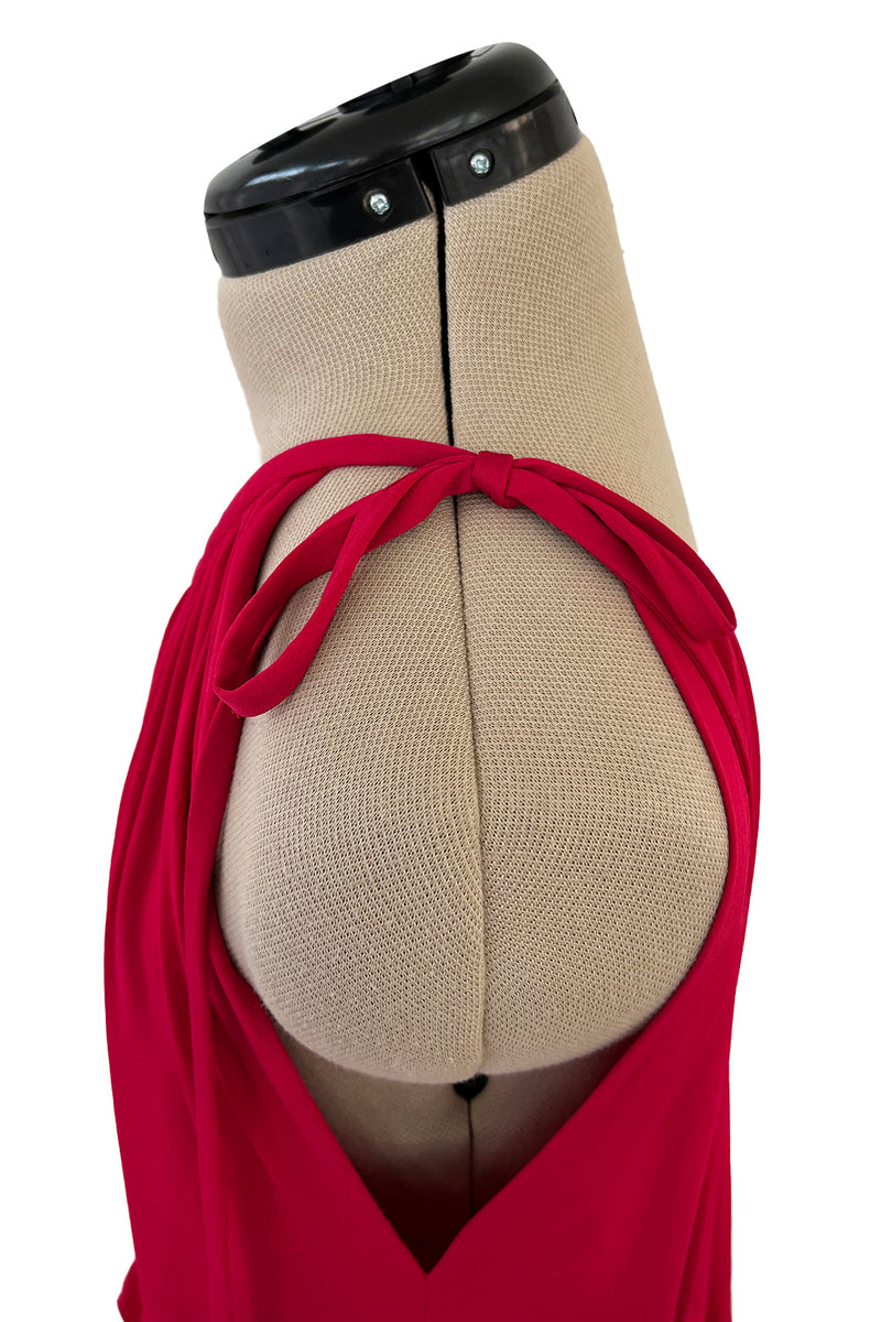 Spring 1982 Yves Saint Laurent Runway & Ad Campaign Red Jersey One Shoulder Dress
