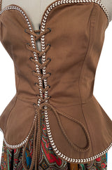 Documented Spring 1977 Yves Saint Laurent Iconic Laced Corset Top & Matching Printed Skirt
