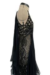 Spring 2000 Valentino Black Silk Dress w Shocking Sequin & Net Side Panel