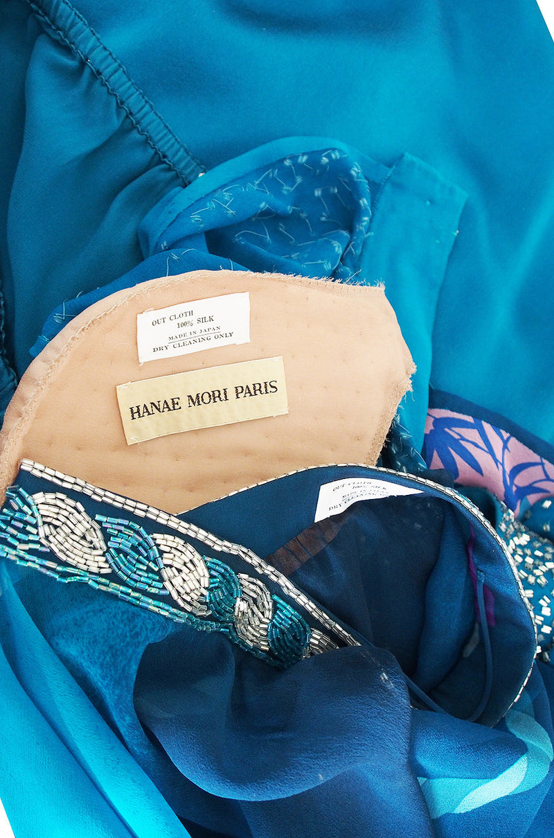 1970s Hanae Mori Couture Beaded Silk Chiffon Dress