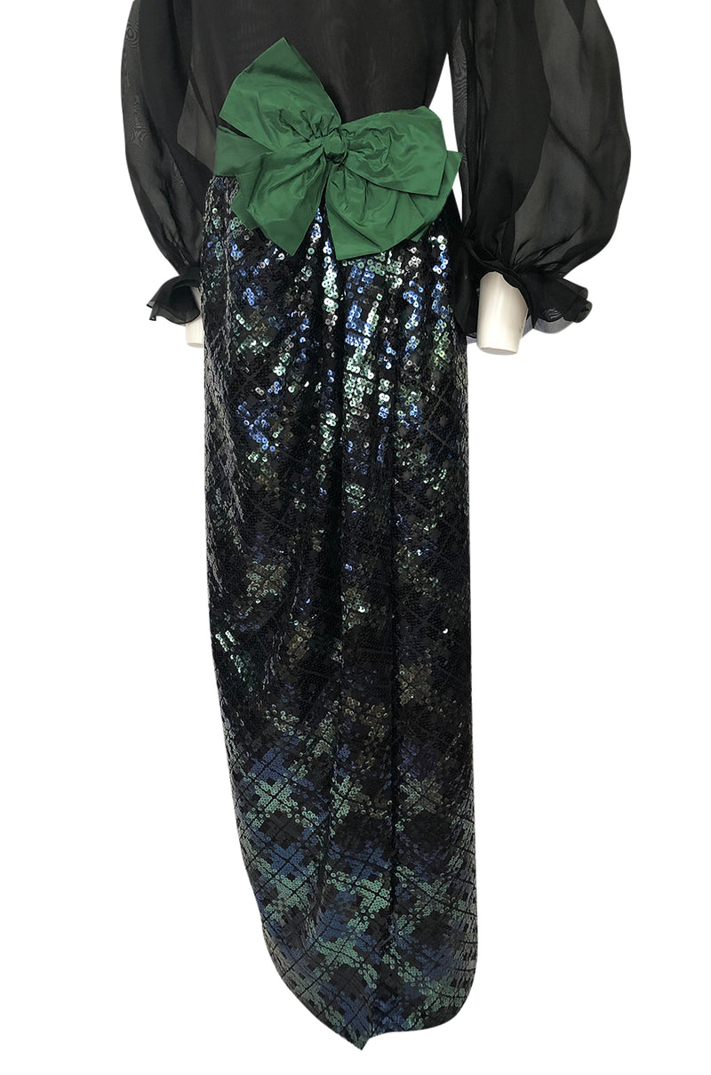 Fall 1980 Bill Blass Couture Sequin Skirt & Organza Pouf Top Dress Set