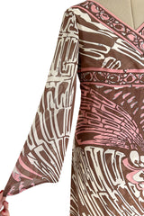 Wonderful 1960s Emilio Pucci Pink & Taupe Printed Silk Chiffon Caftan Dress