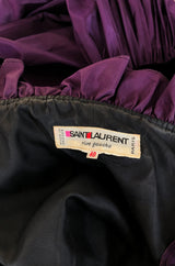Documented 1980 Yves Saint Laurent Purple Silk Taffeta Ruffle Dress