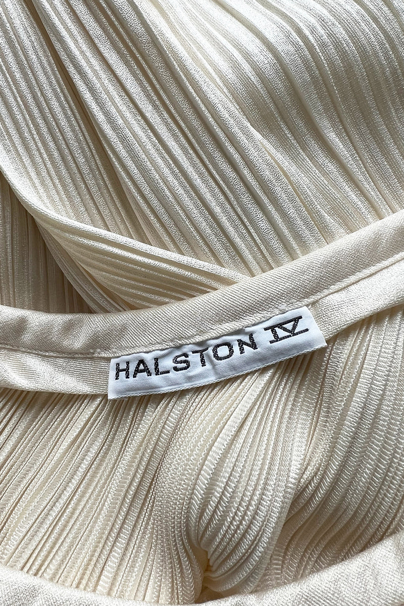 Fabulous 1970s Halston Ivory Pleated One Shoulder Lose & Easy to Wear Dress