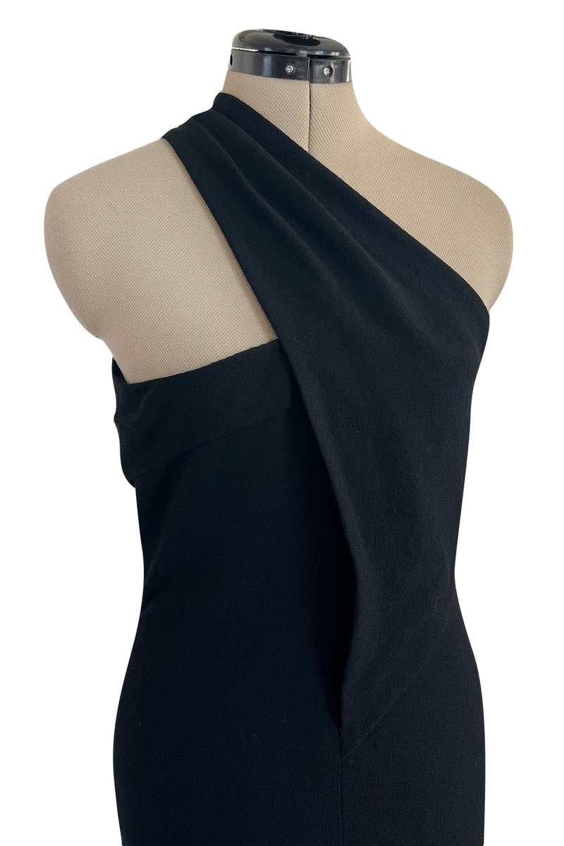 Gorgeous Fall 1998 Chanel by Karl Lagerfeld Runway Black Crepe One Shoulder Dress