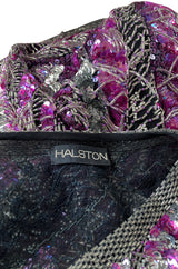 1984 Halston Deep Pink & Silver Densely Sequinned & Heavily Beaded Top w Wide Neckline