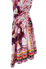 Prettiest Recent Prada Pink Flowerpot Postcard Print Cotton Dress w Asymetrical Hemline