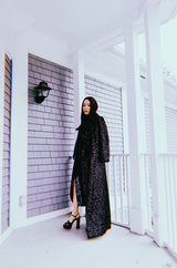 1970s Unlabeled Black Sequin Full Length Trench Style Maxi Coat