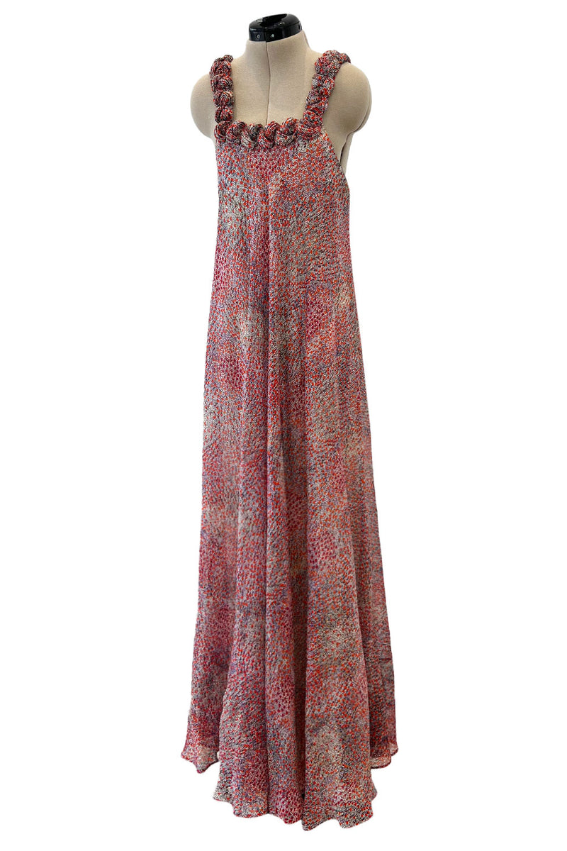 Magical c.1958 Madame Gres Haute Couture Printed Silk Chiffon Dress & Hooded Cape Piece