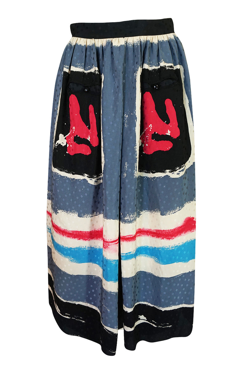 1980s Michaele Vollbracht Too Printed Silk Skirt & Top Set