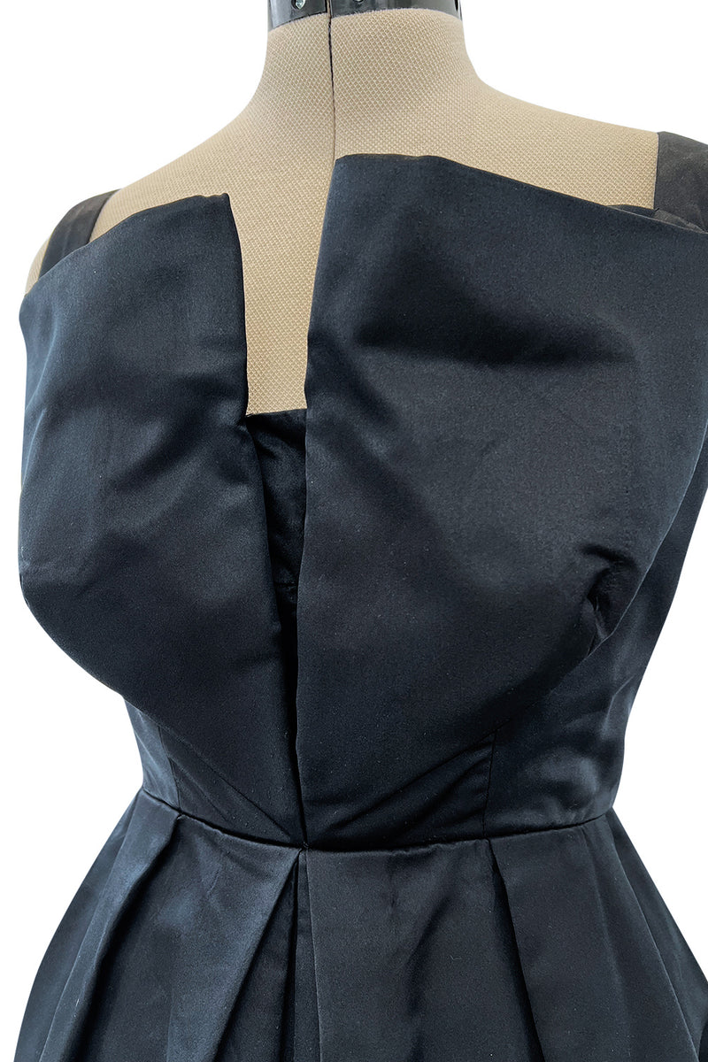 Prettiest 1950s Marshall Field Black Silk Cocktail Dress w Unusual Bodice Detailing