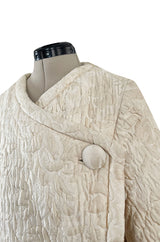 Gorgeous Fall 1965 Nina Ricci Haute Couture Ivory Silk  Brocade Coat w Soft Sheepskin Lining
