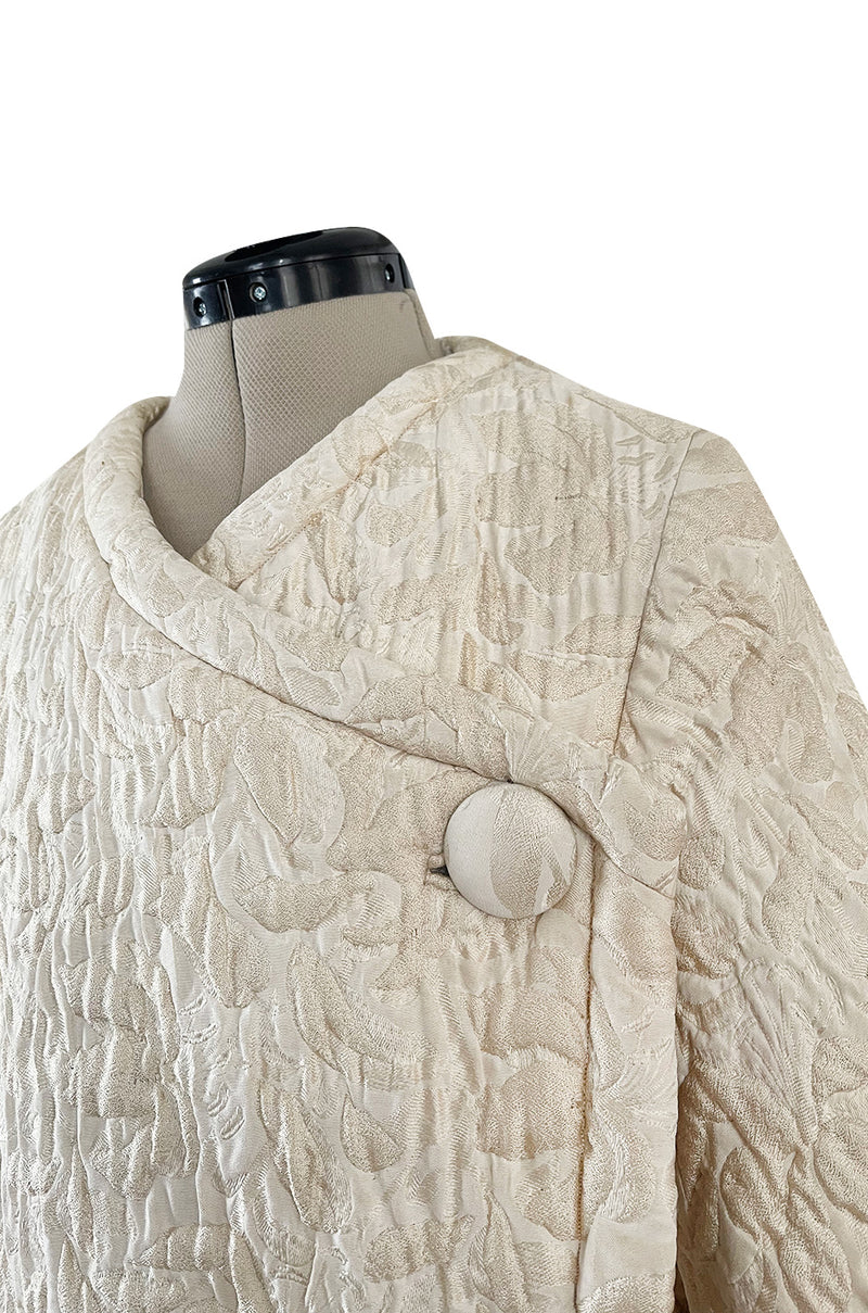 Gorgeous Fall 1965 Nina Ricci Haute Couture Ivory Silk  Brocade Coat w Soft Sheepskin Lining