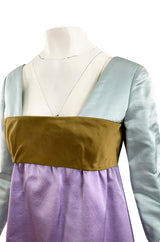 1960s Teal Traina by Geoffrey Beene Lavender Olive & Turquoise Silk Banded Bodice Dress