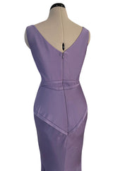 2014 Zac Posen Bias Cut Soft Purple Dress W Low V Back and Front & Exposed Edge Seaming