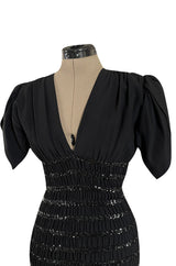 Fall 1983 Yves Saint Laurent Ad Campaign Black Silk Crepe Dress w Sequin Detailing