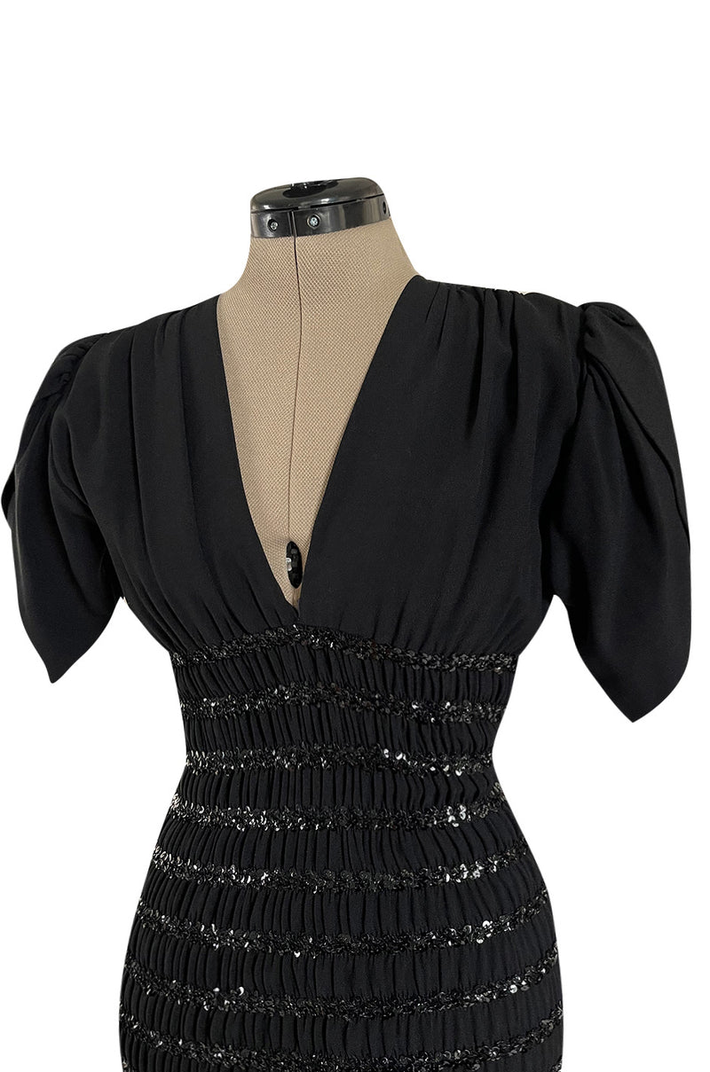 Fall 1983 Yves Saint Laurent Ad Campaign Black Silk Crepe Dress w Sequin Detailing
