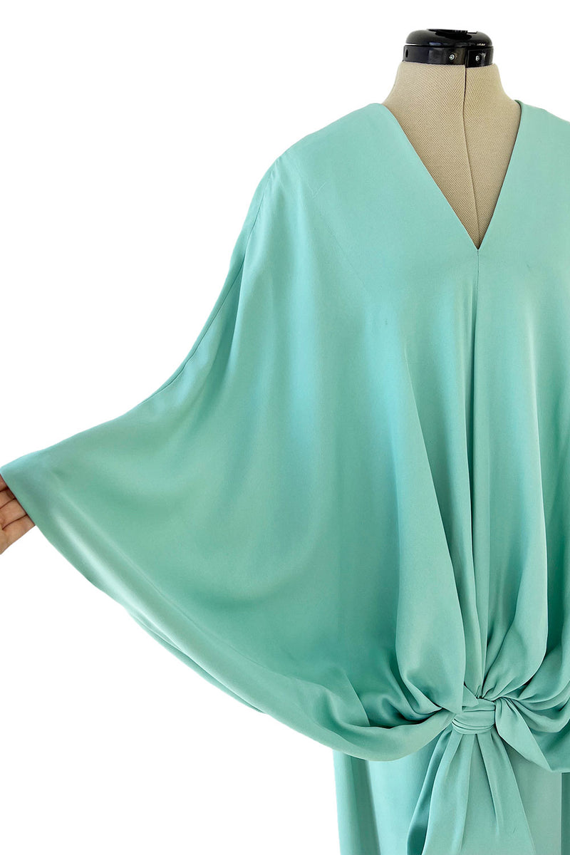 Rare 1978 Pierre Cardin Haute Couture Pale Mint Turquoise Silk Avante Garde Sack Dress