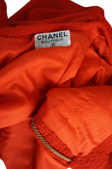 c1978-1985 Chanel Red Boucle Cropped Jacket & Skirt Suit